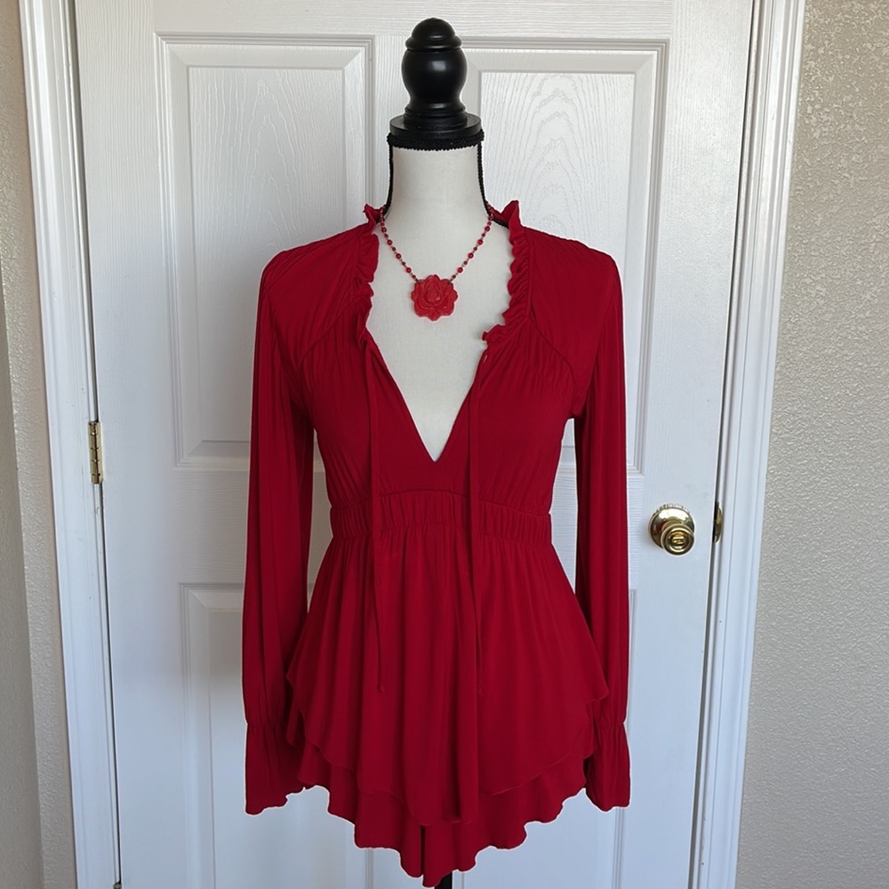 Boston Proper Red Frilly Women’s Blouse. Size XS.